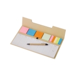 Ensemble avec bloc, post-it, stylo et planning hebdomadaire Memo couleur marron quatrième vue