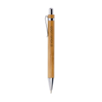 Stylo avec corps en bois et finition chromée à l'encre bleue couleur marron avec zone d'impression