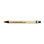 Stylo écologique en carton avec clip en bois à l'encre bleue couleur noir troisième vue