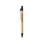 Stylo écologique en carton avec clip en bois à l'encre bleue couleur noir avec zone d'impression