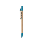 Stylo écologique en carton avec clip en bois à l'encre bleue Woodclip couleur bleu ciel avec zone d'impression