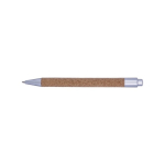 Stylo personnalisé avec bouton poussoir, corps en liège et encre bleue couleur argenté deuxième vue