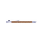 Stylo personnalisé avec bouton poussoir, corps en liège et encre bleue couleur argenté quatrième vue