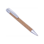 Stylo personnalisé avec bouton poussoir, corps en liège et encre bleue couleur argenté cinquième vue