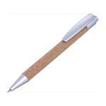 Stylo personnalisé avec bouton poussoir, corps en liège et encre bleue couleur argenté sixième vue