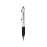 Stylo antidérapants avec stylet et encre caoutchoutée noire Touch couleur blanc avec zone d'impression
