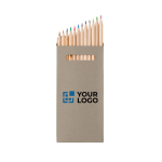 12 crayons de couleur dans une boîte en carton personnalisable Long avec zone d'impression
