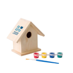 Maison d'oiseaux en bois à peindre avec aquarelle et pinceau Birdhouse couleur marron avec zone d'impression