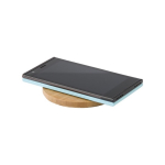 Chargeur sans fil circulaire en bambou avec petite LED bleue couleur bois septième vue