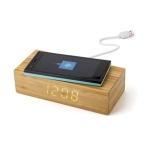 Chargeur sans fil en bambou avec horloge LED intégré Desk Clock couleur bois deuxième vue