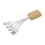 Câbles chargeur 3 en 1 avec boîtier en bambou Muticharge Bamboo couleur blanc deuxième vue