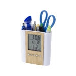 Porte-crayon en bambou avec horloge et logo Multifunctional couleur bois septième vue