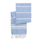 Paréo-serviette écologique avec franges et rayures Pareo Cotton couleur bleu ciel première vue