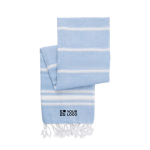 Paréo-serviette écologique avec franges et rayures couleur bleu ciel avec zone d'impression
