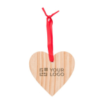 Décoration de Noël en bois en forme de cœur avec ruban rouge Heart couleur marron avec zone d'impression