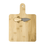 Planche carrée pour découper et servir le fromage avec couteau couleur bois deuxième vue