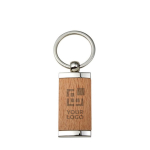 Porte-clés en bambou en forme rectangulaire avec boîtier en métal couleur bois avec zone d'impression