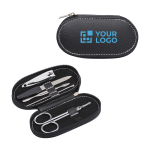 Set de manucure dans un coffret arrondi avec 5 accessoires Deluxe couleur noir avec zone d'impression