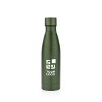Élégante gourde métallique en acier recyclé 500 ml Lane Recycled couleur vert foncé avec zone d'impression