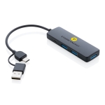 Hub USB fabriqué en plastique recyclé à personnaliser Recycled couleur noir vue avec logo