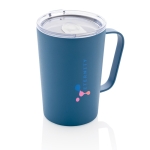 Tasse isotherme en acier recyclé avec anse 420ml Premium Recycled couleur bleu vue avec logo
