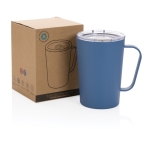Tasse isotherme en acier recyclé avec anse 420ml Premium Recycled couleur bleu vue avec boîte