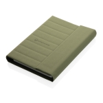 Conférencier corporatif élégant recyclé avec carnet A5 Magnet RPET couleur vert militaire vue avec logo