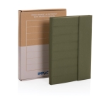 Conférencier corporatif élégant recyclé avec carnet A5 Magnet RPET couleur vert militaire vue avec boîte