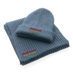 Écharpe fabriquée en matériau durable en tricot Impact Polylana couleur bleu vue avec logo