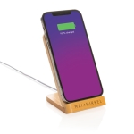 Support en bambou avec chargeur sans fil Natura Stand FSC couleur marron vue avec logo