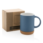 Tasse en céramique avec base en liège et couleur mate 280 ml Cork Base couleur bleu vue avec boîte