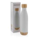 Gourde publicitaire avec détails en bambou 520 ml Lid&Bottom Bambou couleur blanc vue avec boîte
