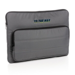 Housse pour PC portable recyclée avec poche latérale 15,6” Pocket RPET couleur gris foncé vue avec logo
