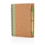 Carnet à spirale avec couverture liège pages lignées EcoCork Colors couleur vert clair