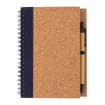 Carnet à spirale avec couverture liège pages lignées EcoCork Colors couleur bleu foncé troisième vue