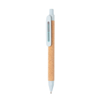 Stylo écologique personnalisable avec encre bleue en fibre de paille couleur bleu ciel vue avec logo