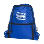 Sac cordon personnalisé avec poche en PET recyclé en couleur Adventure couleur bleu roi vue impression sérigraphique