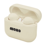 Écouteurs à double micro et à appairage automatique Braavos couleur blanc cassé vue avec impression sérigraphique