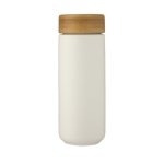 Verre en céramique avec couvercle à vis anti-goutte en bambou 300ml couleur blanc deuxième vue frontale