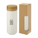 Verre en céramique avec couvercle à vis anti-goutte en bambou 300ml couleur blanc vue avec impression sérigraphique