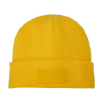 Bonnet publicitaire avec étiquette personnalisée Gorro Elevate™ Boreas couleur jaune deuxième vue frontale