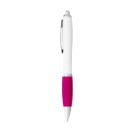 Stylo avec logo pas cher pour entreprise avec Encre Noire ColorBlanc couleur fuchsia vue latérale