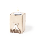Bougie de Noël parfumée à la vanille en bois Merry Christmas couleur naturel
