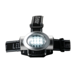Lampe frontale avec 8 LED blanches et 2 rouges, incluant un bandeau couleur argenté mat première vue