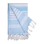 Serviette paréo en coton à franges nouées 220 g/m2 Pareo Capri couleur bleu première vue