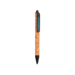 Stylo promotionnels en liège avec logo et encre bleue TriCore couleur noir avec zone d'impression