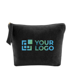 Trousse de toilette publicitaire avec finition velours 325 g/m² Fluffy couleur noir avec zone d'impression