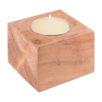 Bougeoir en bois d'acacia avec logo d'entreprise avec bougie Acacia couleur bois première vue
