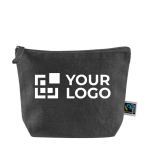 Trousse de toilette noire en coton équitable 280 g/m² FairTrade Black avec zone d'impression