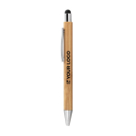Stylo tactile en bambou, finition chromée, Encre bleue Zurich Bamboo avec zone d'impression
